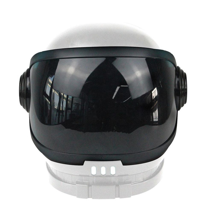 Underwraps Helmet Space White With Black Visor OS- Adult, front view of a sleek white helmet with a black visor and black side hearing protection.