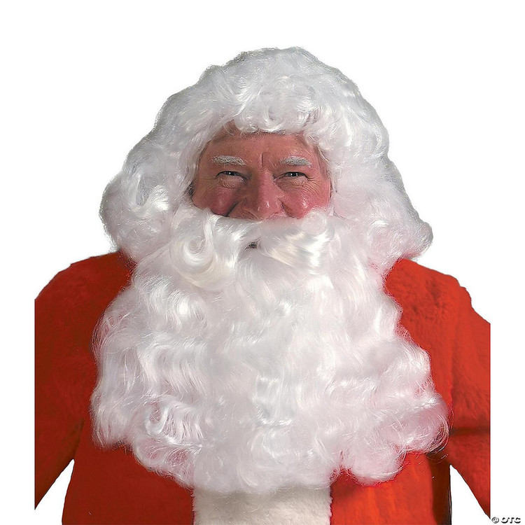 Halco Santa Wig & Beard Set-Deluxe, a white curly wig and beard costume accessory for Santa Claus.