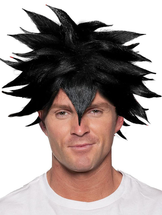 Underwraps Crunchyroll Anime Black Spiky Wig - Men's Officially Licensed, black spiky wig resembling an anime character's hairstyle worn by a man.