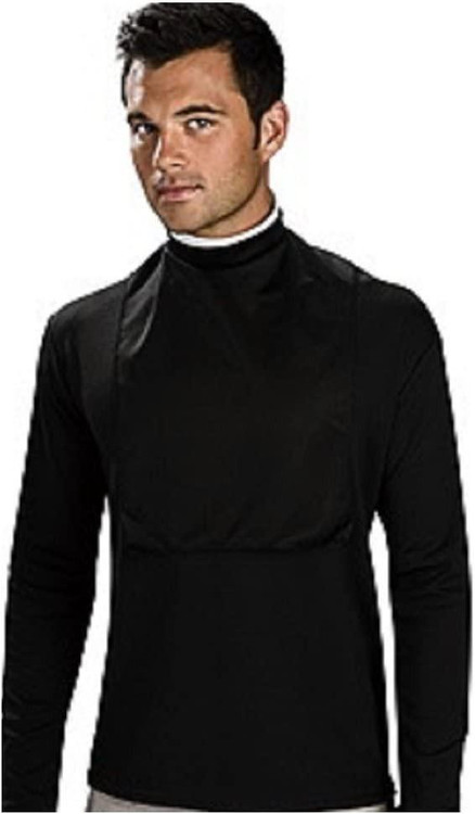 Rubies Priest Collar Shirt Front, a black long-sleeve shirt with a white priest collar and front design.