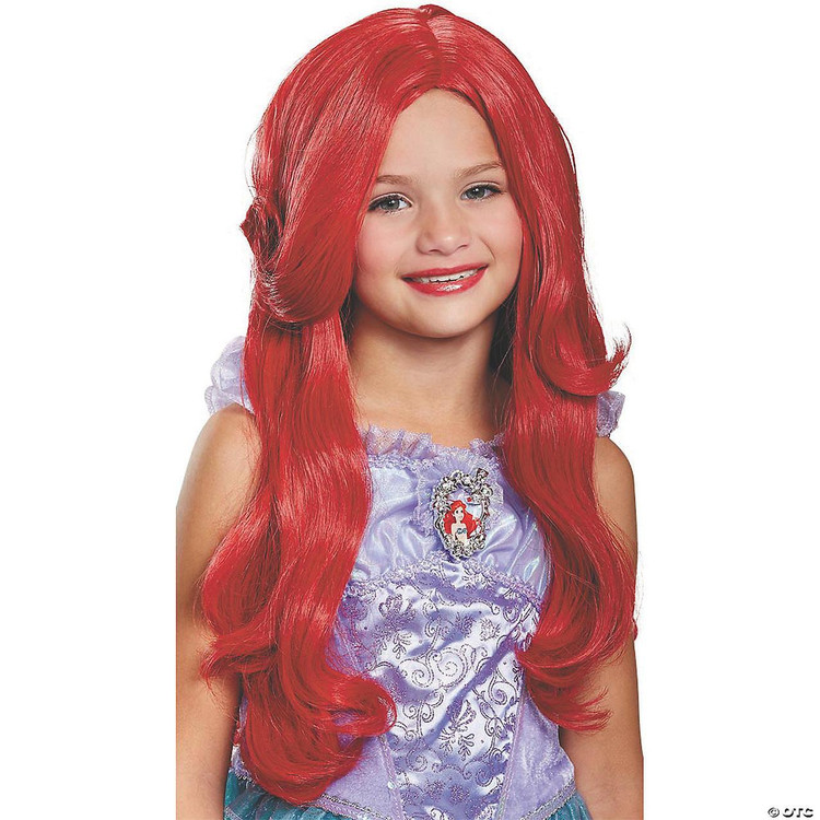Disguise Ariel Red Deluxe Long Wig- Child, child girl with long, vibrant red wig for dress-up or costume. 