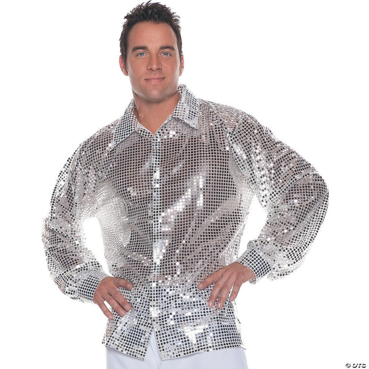Underwraps  Silver Sequin Disco Shirt - Adult  