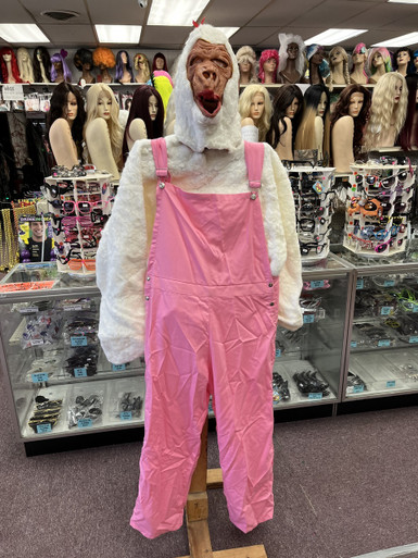 Pink & White Overalls Gorilla Mascot Costume - FantasyCostumes.com