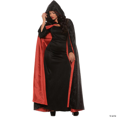Hooded Velvet Black Cape W/ Red Lining - FantasyCostumes.com