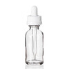 1 Ounce Clear Boston Round Bottles w/ White Child Resistant Dropper