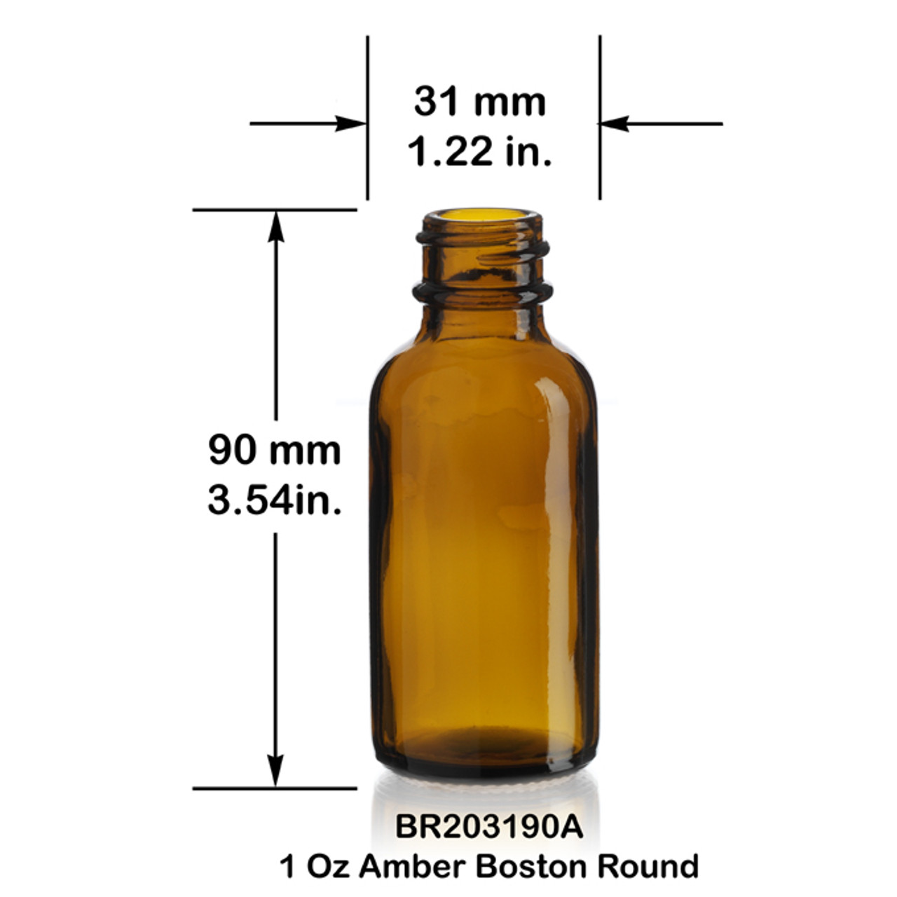 30ML (1 oz) Amber Boston Round Bottles w/ Black Metal Cap