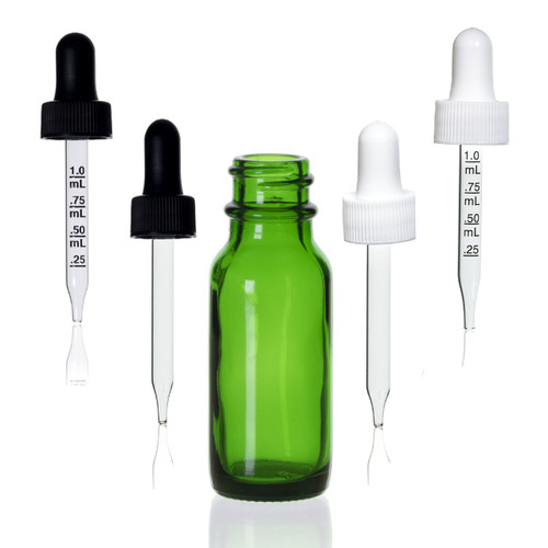 1/2 Ounce Emerald Green Boston Round Bottles w/ Dropper