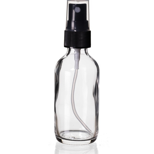 4 Ounce Clear Boston Round Bottle w/ Black Sprayer