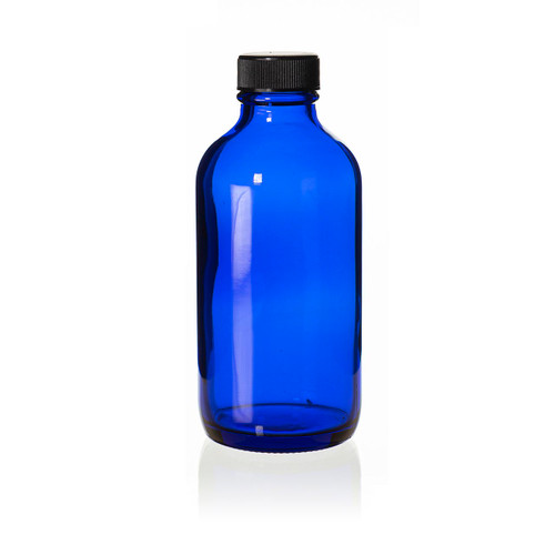 4 Ounce Cobalt Blue Boston Round Bottle - Includes Cap!