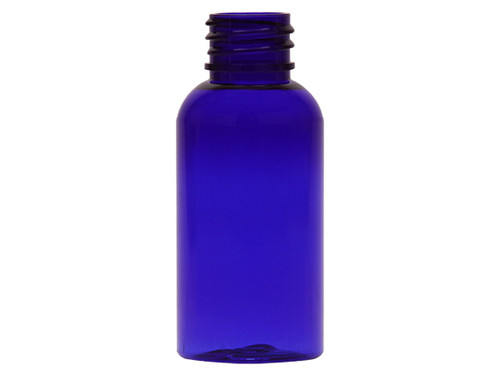 1 Oz. Blue PET Plastic Boston Round Bottle 20/410 Thread