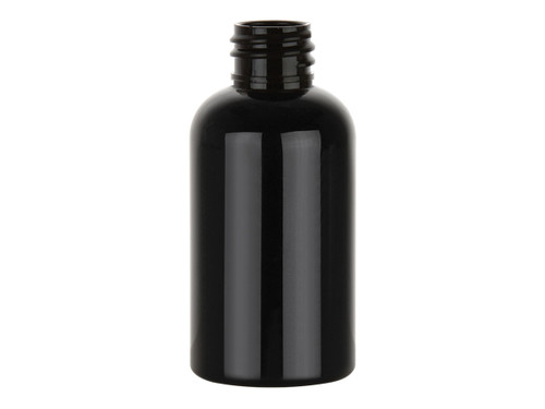 2 Oz. Black PET Plastic Boston Round Bottle 20/410 Thread