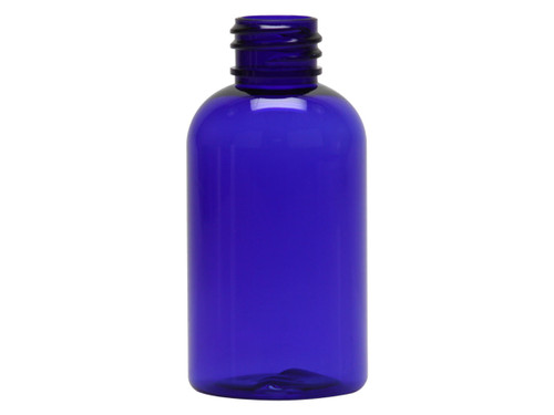 2 Oz.  Cobalt Blue PET Plastic Boston Round Bottle 20/410 Thread