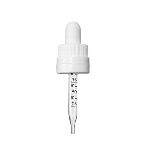 18-415 White Child Resistant Tamper Evident Graduated Dropper, 65mm