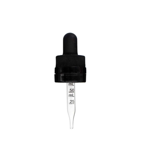 18-415 Black Tamper Evident Child Resistant Graduated Dropper, 58mm 18-415 Black Tamper Evident Child Resistant Graduated Dropper, 58mm