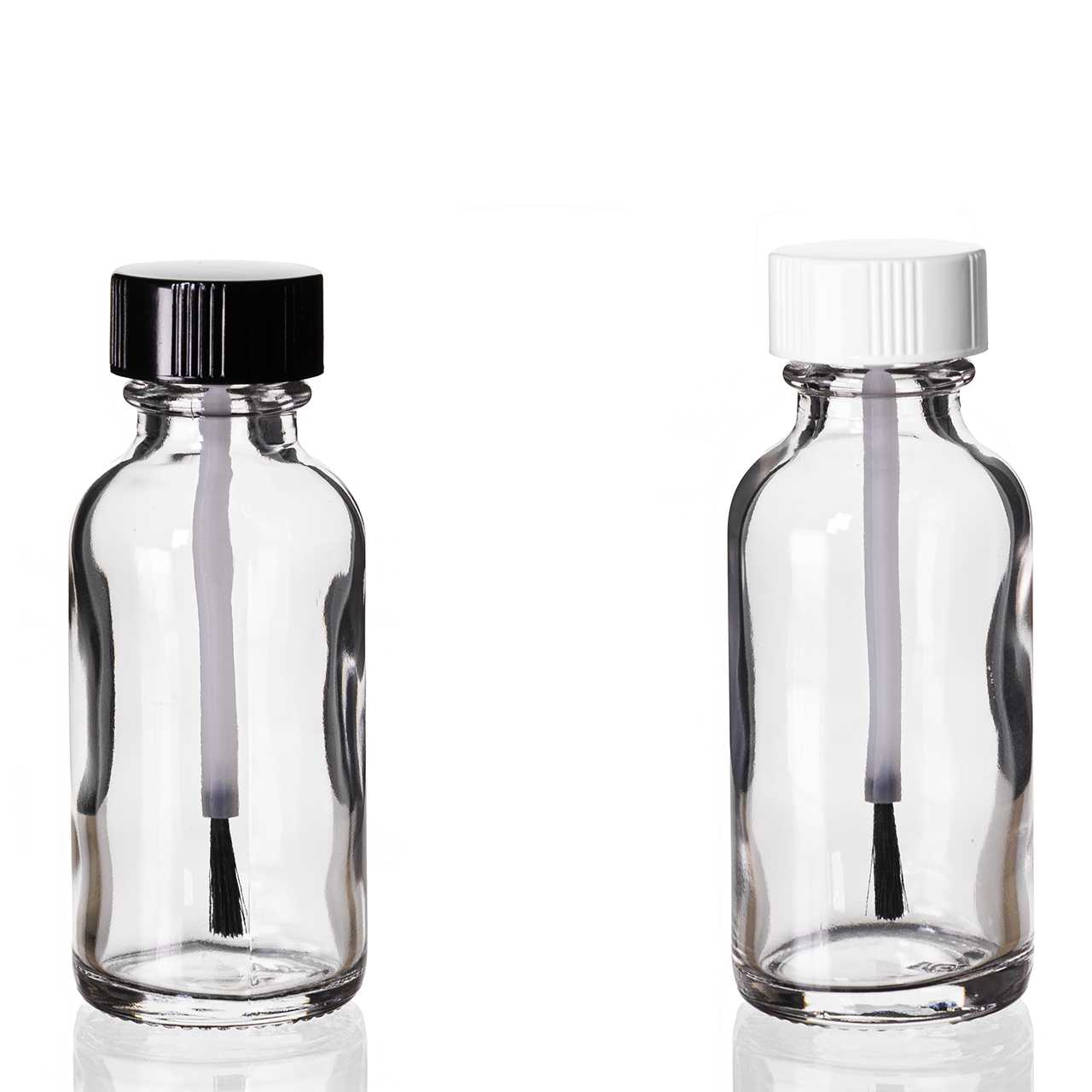 16oz Clear Glass Boston Round Bottles (Black Phenolic Cap) - 12/Case, Clear Type III 28-400