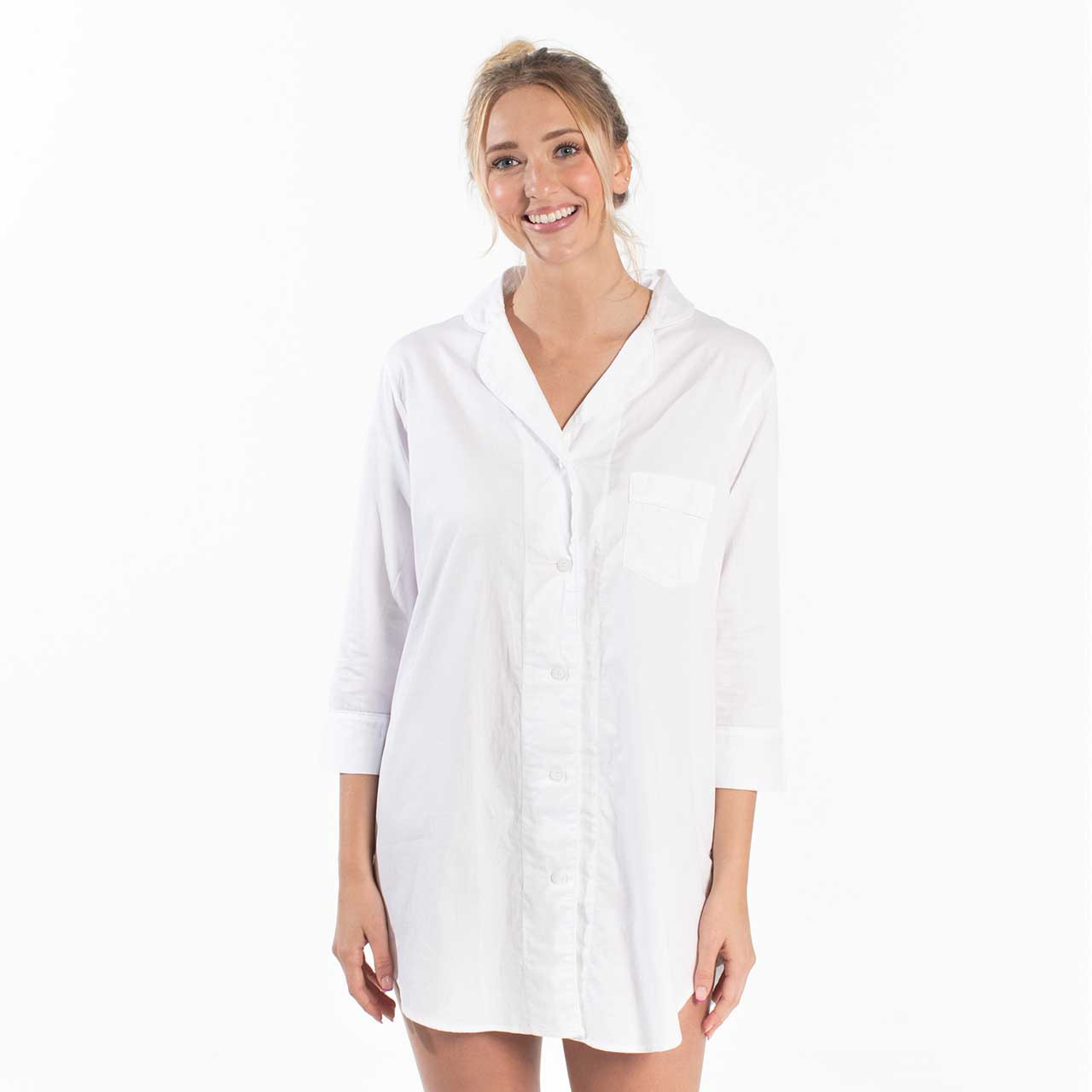 Button-Down Sleep Shirt - White - Small/Medium