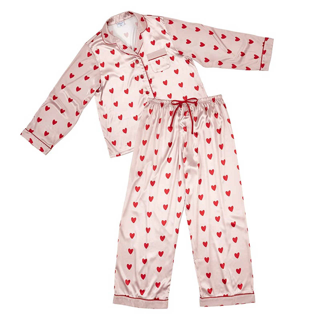 Full-Length PJ Set - Pink + Red Hearts - [Consumer]Bella Sleep + Spa