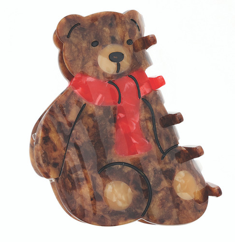 Bear Claw Clip - Brown Bear + Red Scarf