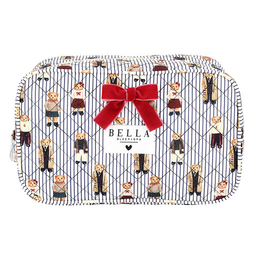 Quilted Cosmetic Bag - Navy Stripes + Bears
