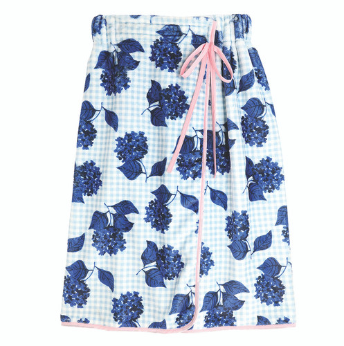 Plush Spa Wrap - Blue Gingham + Hydrangeas with Pink Droopy Bow