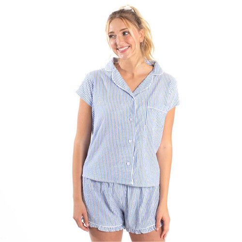 Seersucker PJ Short Set - Blue