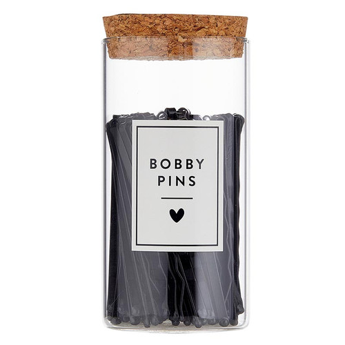 Black Bobby Pins in Jar - Large