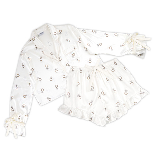 Cropped PJ Set + Velvet Ties - White Rings
