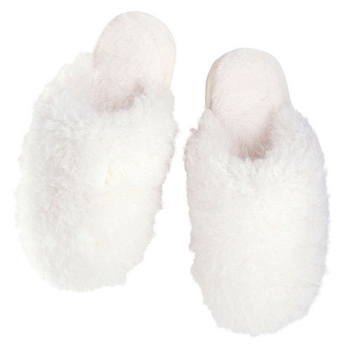 Plush Mohair Slippers - Ivory 