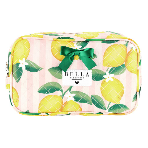 Quilted Cosmetic Bag - Pink Stripes + Lemons