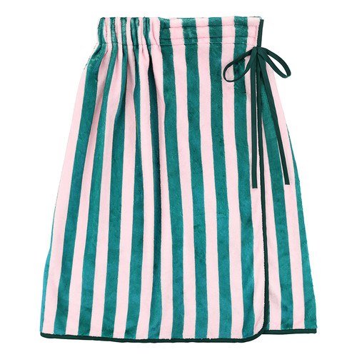 Spa Wrap - Green + Pink Cabana Stripe with Green Droopy Bow