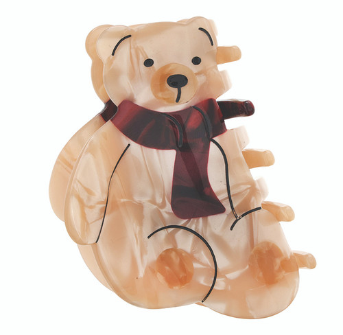 Bear Claw Clip - Tan Bear + Burgandy Scarf