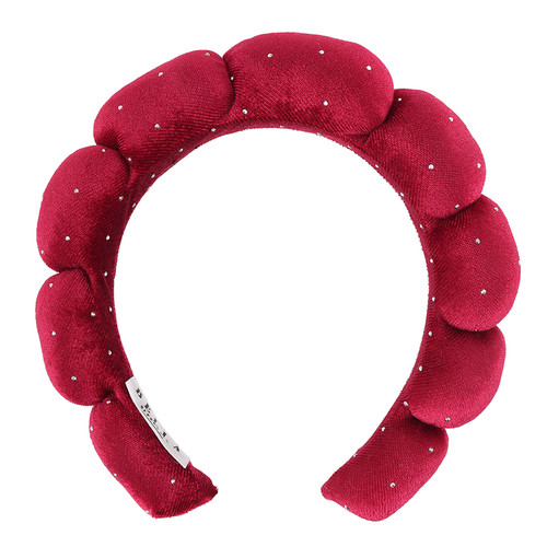Velvet Makeup Headband - Burgundy with Rhinestones