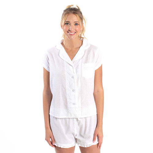 Seersucker PJ Short Set - White