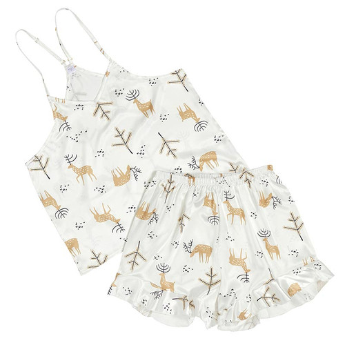 Cami + Ruffled Short Two - Piece PJ Set-Oh Deer