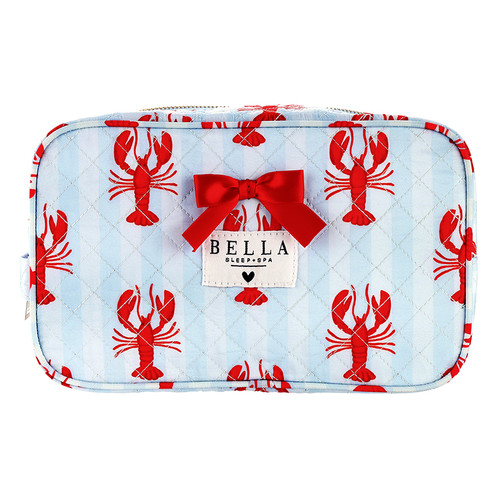 Quilted Cosmetic Bag - Blue Stripes + Lobsters