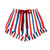 Long Sleeve Cropped Ruffled Top + Ruffled Short PJ Set with Velvet Ties - Red, White + Blue Stripe