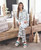 Full-Length Ruffle PJ Set With Velvet Tie - Ivory + Forest Green FALALA