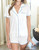Short Bamboo PJ Set - White + Spa Blue Whip Stitch