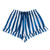 Long Sleeve Ruffle Top + Ruffle Short PJ Set With Velvet Tie - White + Ocean Blue Cabana Stripe