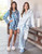 Full-Length Ruffle PJ Set With Velvet Tie - White + Spa Blue Cabana Stripe