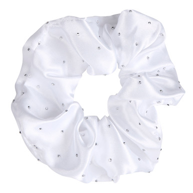 Large Diamond Ornament Satin Rhinestone Scrunchie - White  display picture 1