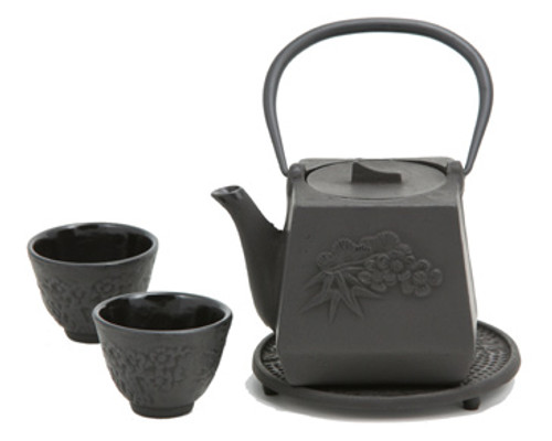 Black Peony Flower Iron Cast Tea Set