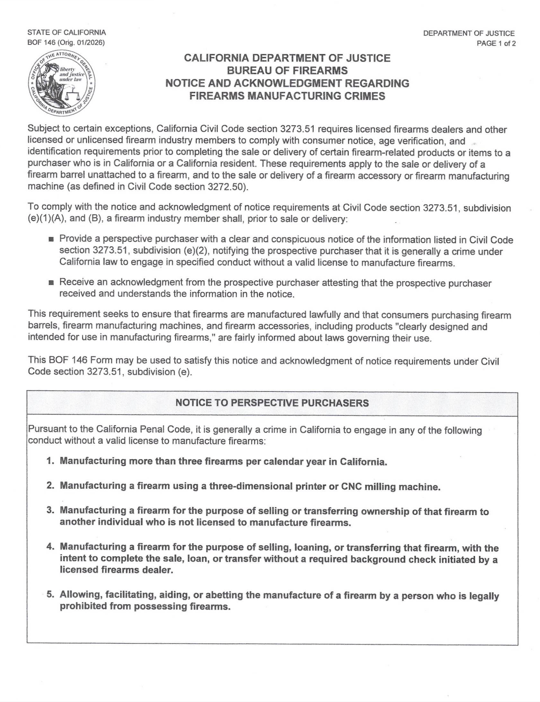 DOJ NOTICE OF ACKNWDGE PAGE 1