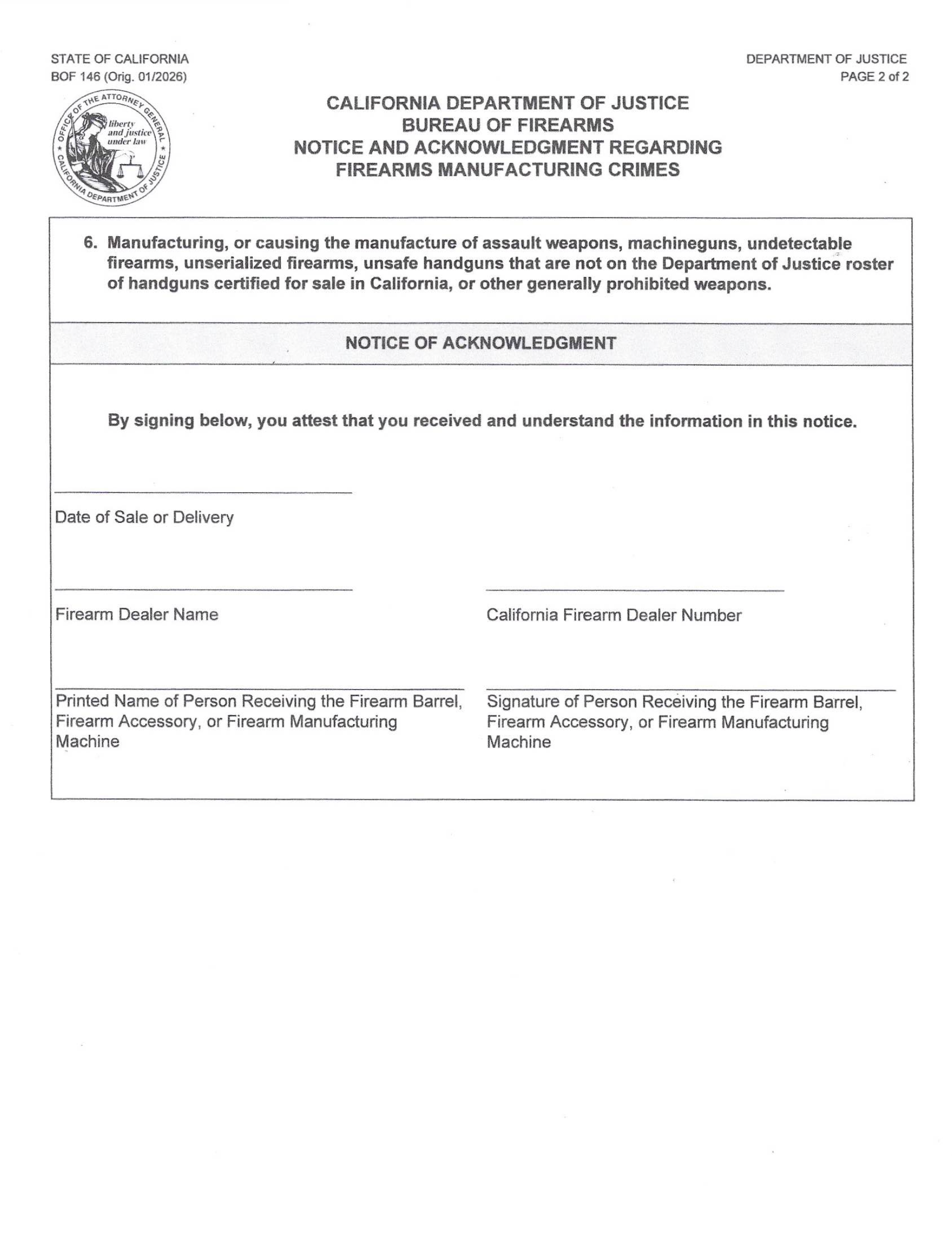 DOJ NOTICE OF ACKNELDG P2