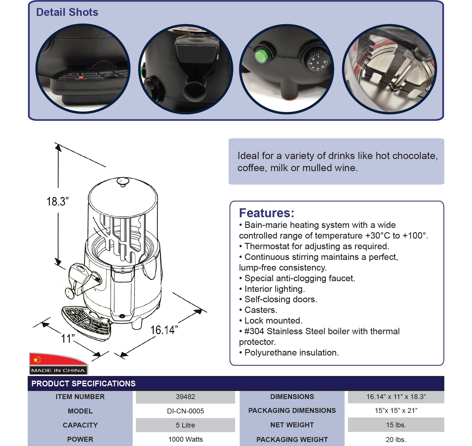 5L Hot Chocolate Dispenser – Omcan