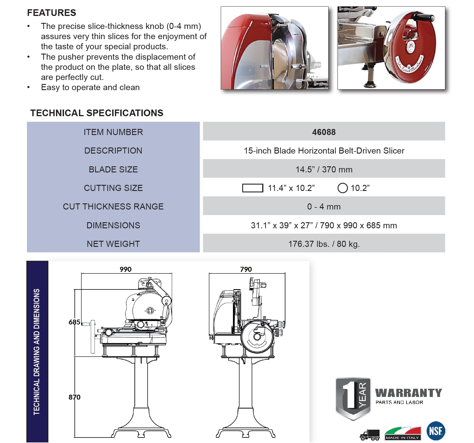 Omcan 46131 FAC Volano 12 Red Manual Meat Slicer with Standard Flywheel