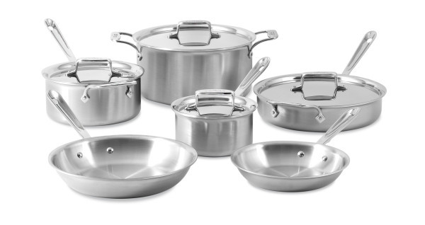All Clad - 10 Pc D5 Brushed Stainless Cookware Set, 5-Ply Bonded