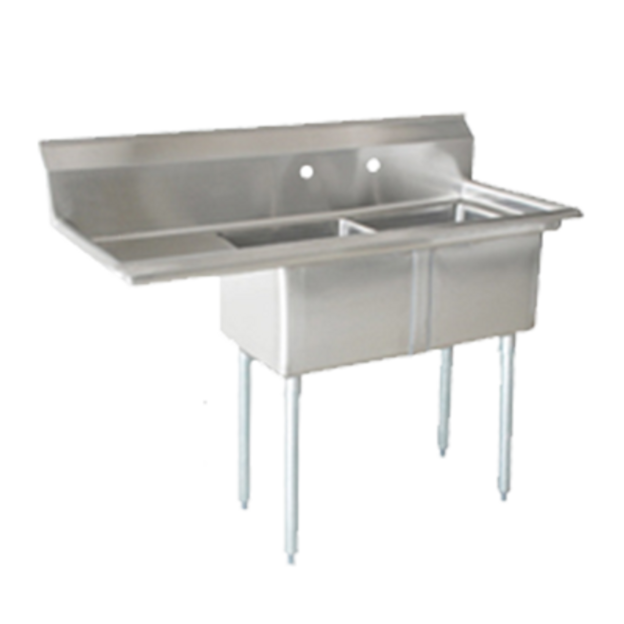 Omcan - 18" X 18" X 11" Two Tub Sink With 1.8" Corner Drain And Left Drain Board - 25250