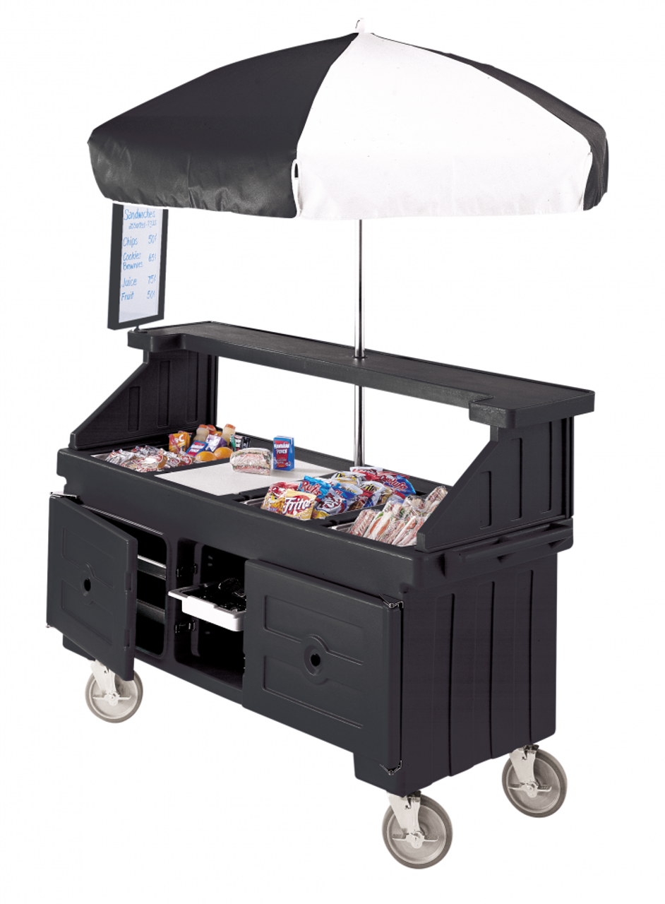 Cambro - Camcruiser Black Vending Cart with Umbrella and 4 Counter Wells - CVC724110