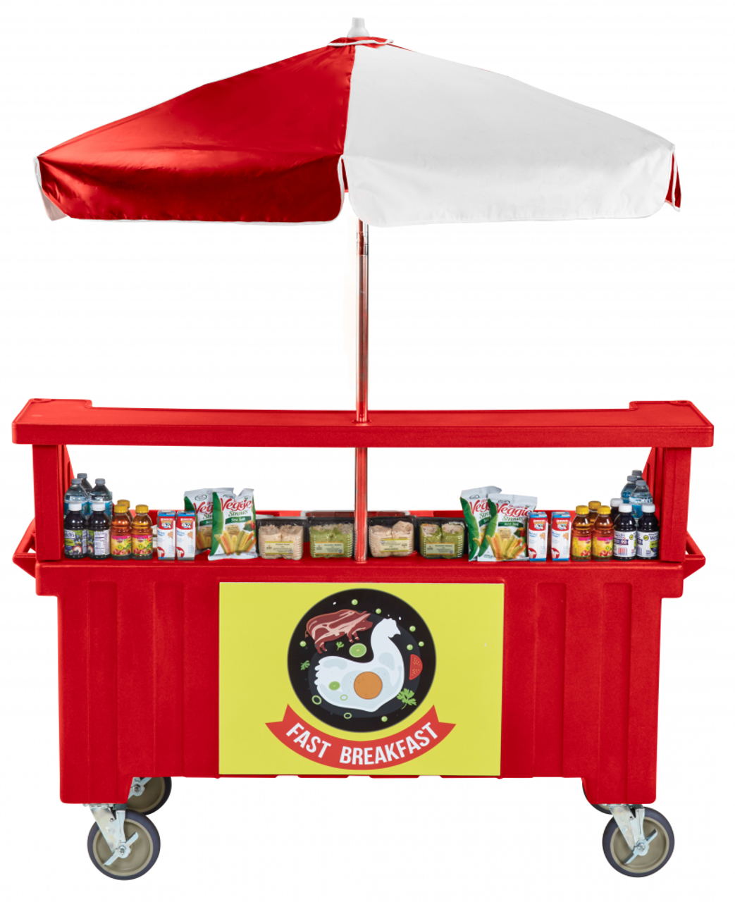 Cambro - Camcruiser Hot Red Vending Cart with Umbrella and 4 Counter Wells - CVC724158